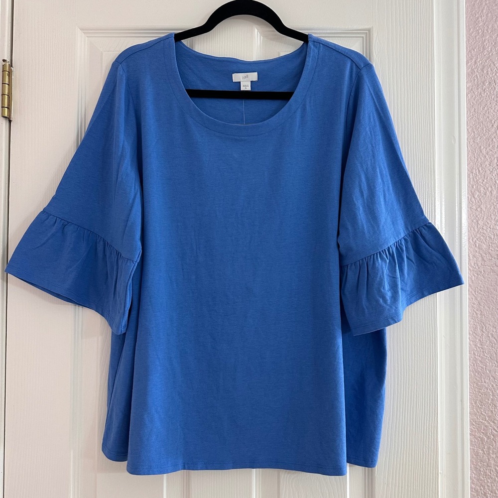 NEW J.Jill Blue Cerulean Soft Stretch Casual Boho Top Half Sleeve Women's XL - Picture 2 of 6